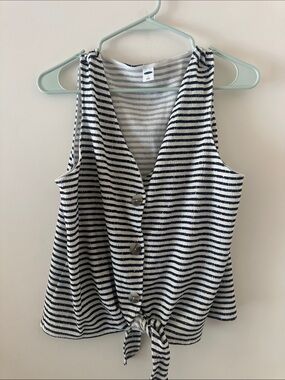 Old Navy Black and White Striped Tie-Front Tank